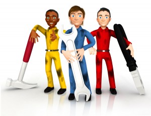 3D Dirty mechanics with tools Ð isolated over a white background
